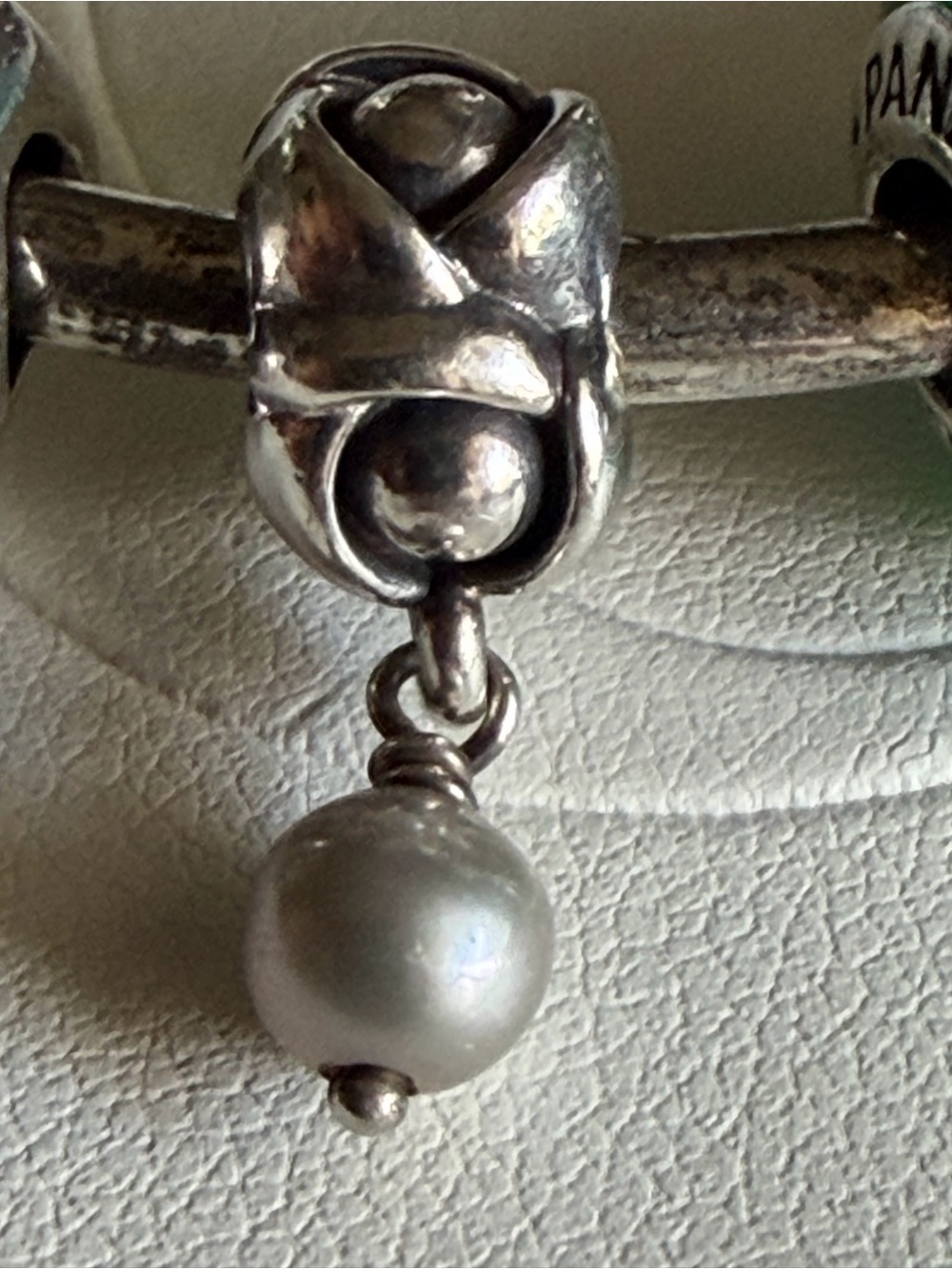 Authentic Pandora Sterling Silver My Wish Grey Pearl Dangle Charm